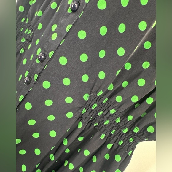 Forever 21 Plus Sz 2X Navy & Green Polkadot Satin Dress New - Picture 4 of 6